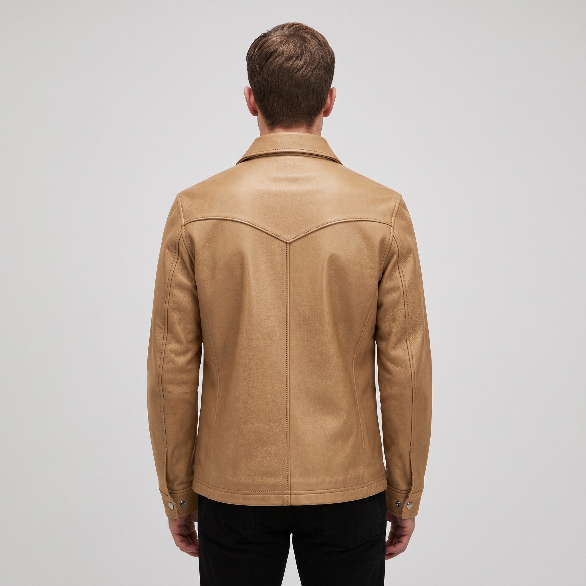 Men's Tan Leather Shirt Jacket — Cursley