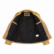 Women's Tan and Gold Studded Leather Biker Jacket — Farington