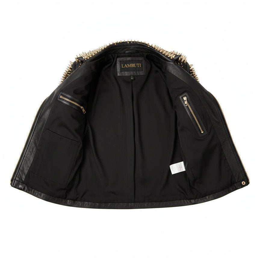 Women's Black Studded Leather Biker Jacket — Lancaster