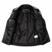 Women's Black Silver Studded Leather Biker Jacket — Thomson
