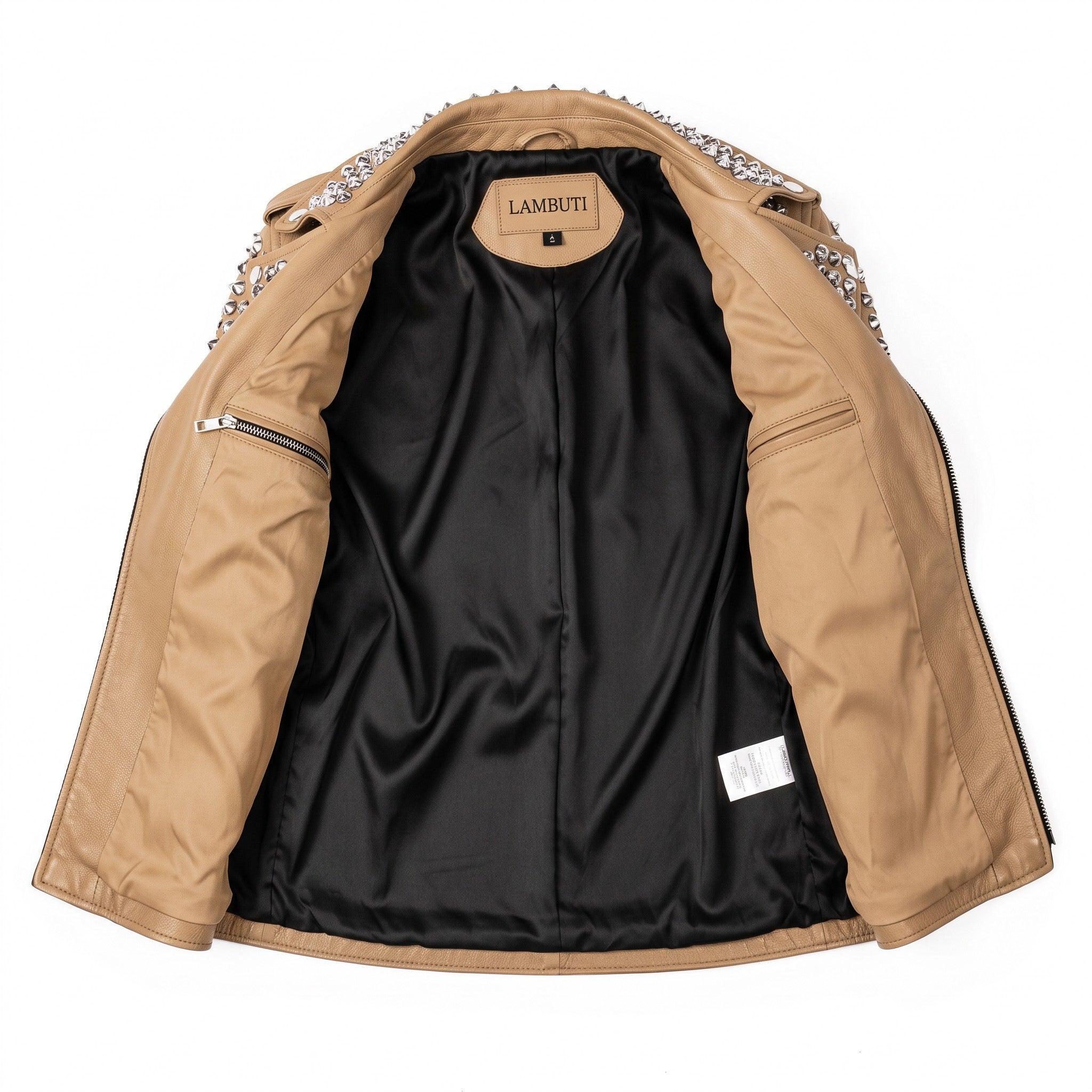 Women's Tan Studded Leather Biker Jacket — Thomson