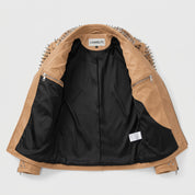Men's Tan Studded Leather Biker Jacket — Lockwood