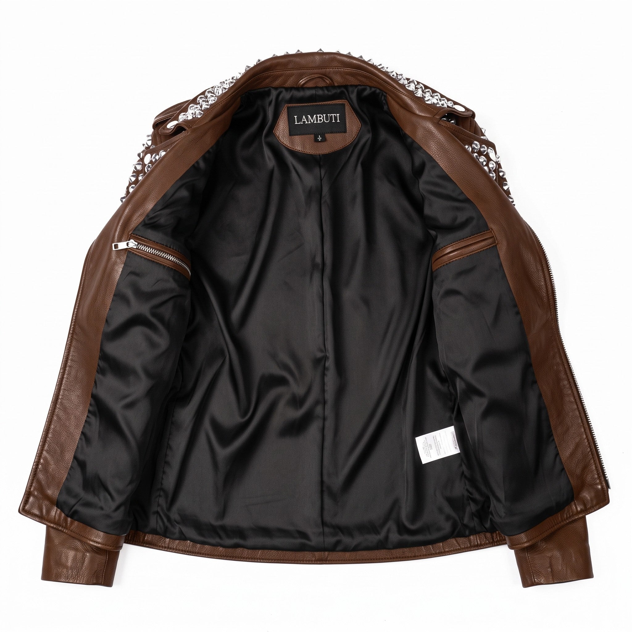 Women's Brown Studded Leather Biker Jacket — Thomson