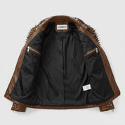 Men's Brown Studded Leather Biker Jacket — Lockwood