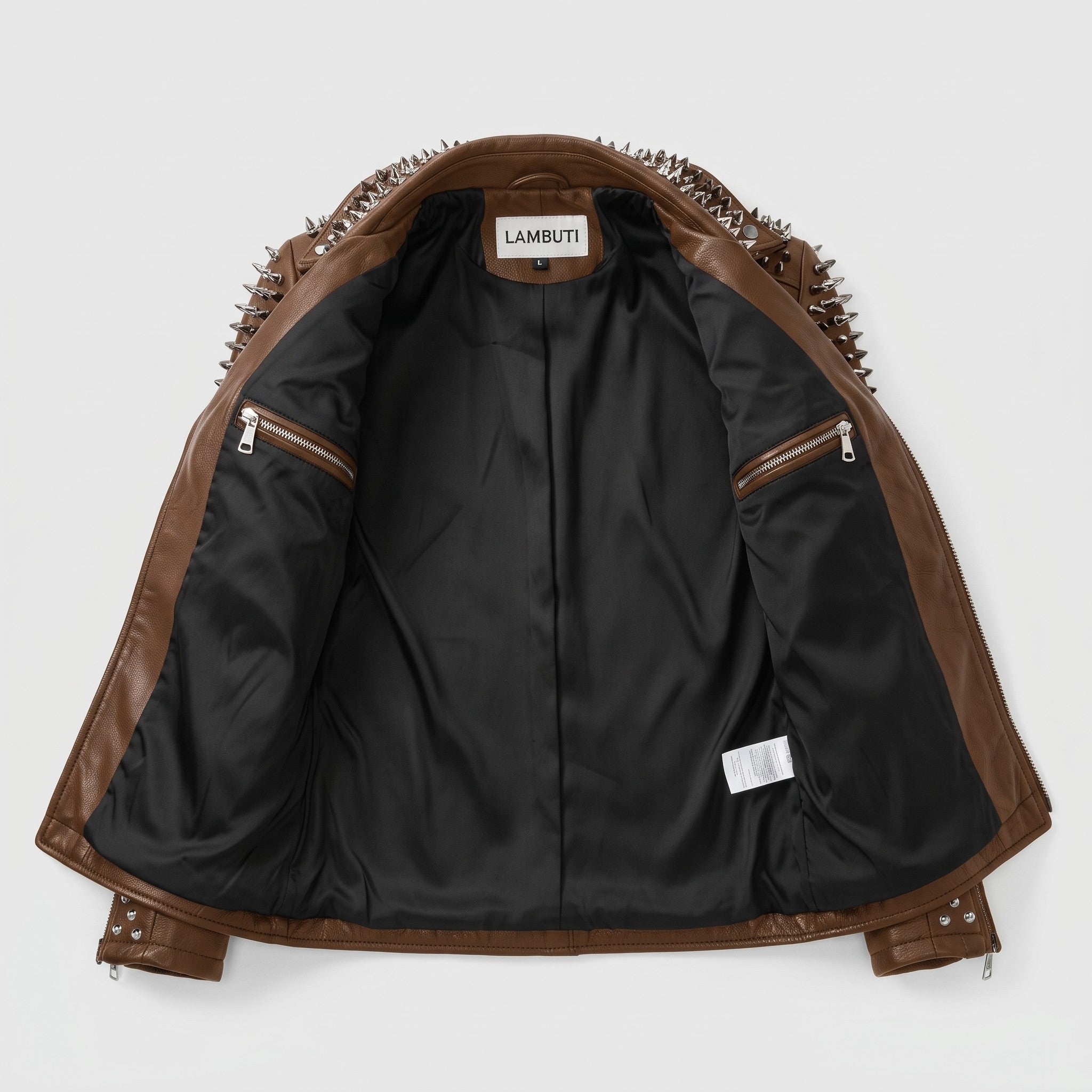Men's Brown Studded Leather Biker Jacket — Lockwood