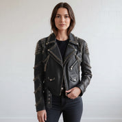 Women's Black Leather Biker Jacket — Seddon