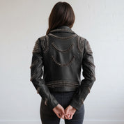 Women's Black Leather Biker Jacket — Seddon