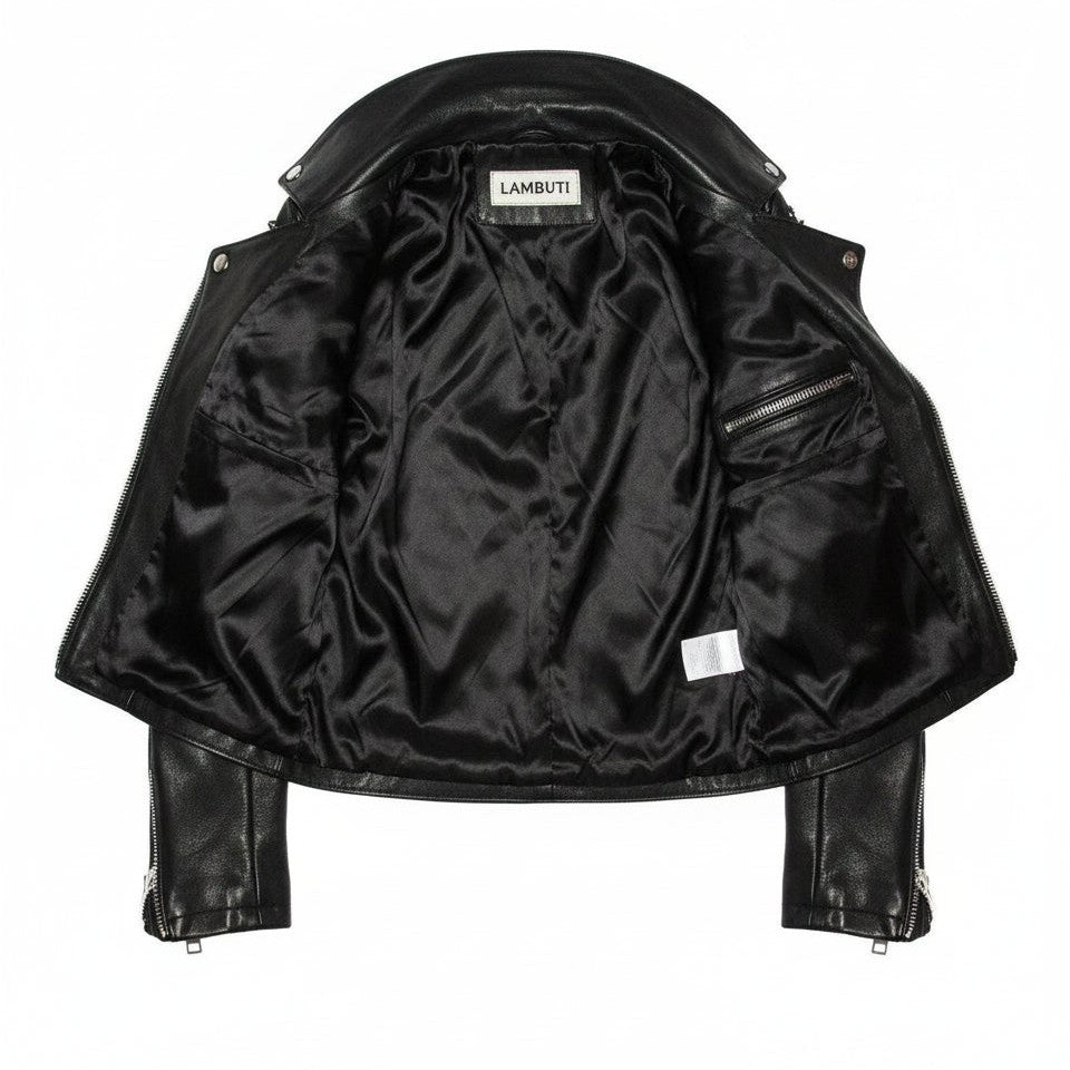 Men's Black Studded Leather Biker Jacket — Altham
