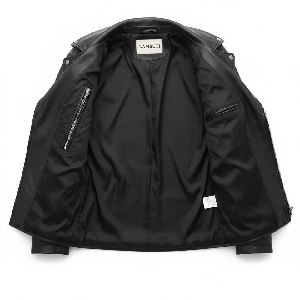 Men's Black Asymmetric Zip Leather Perfecto Biker Jacket — Embley