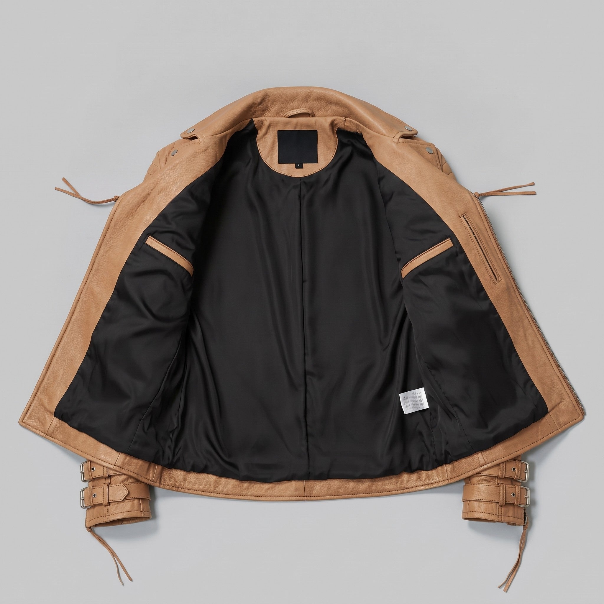 Men's Tan Quilted Leather Biker Jacket — Abbett