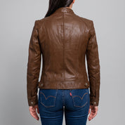 Women's Brown Leather Cafe Racer Jacket — Ashbrooke