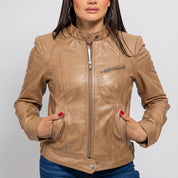 Women's Tan Leather Cafe Racer Jacket — Ashbrooke