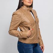 Women's Tan Leather Cafe Racer Jacket — Ashbrooke