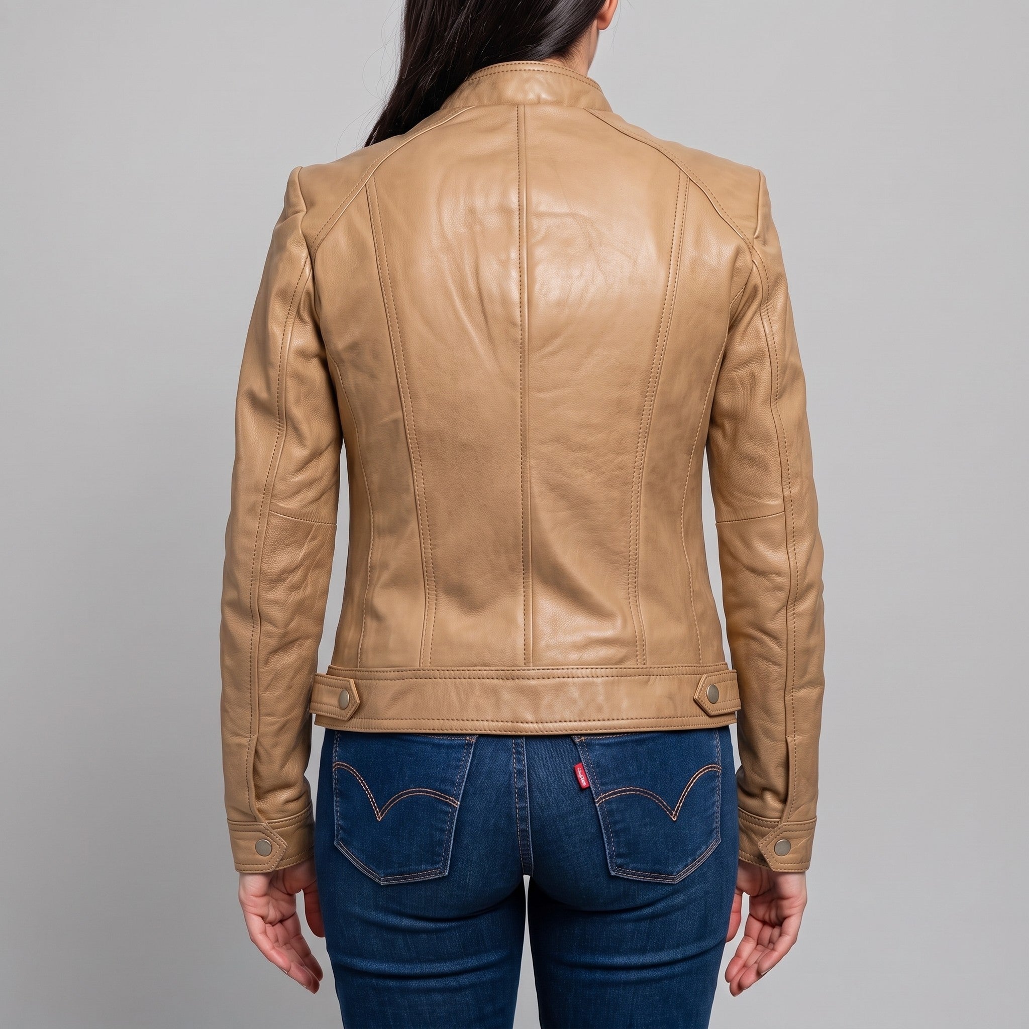 Women's Tan Leather Cafe Racer Jacket — Ashbrooke