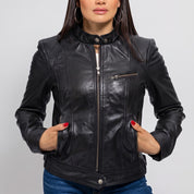 Women's Black Leather Cafe Racer Jacket — Ashbrooke