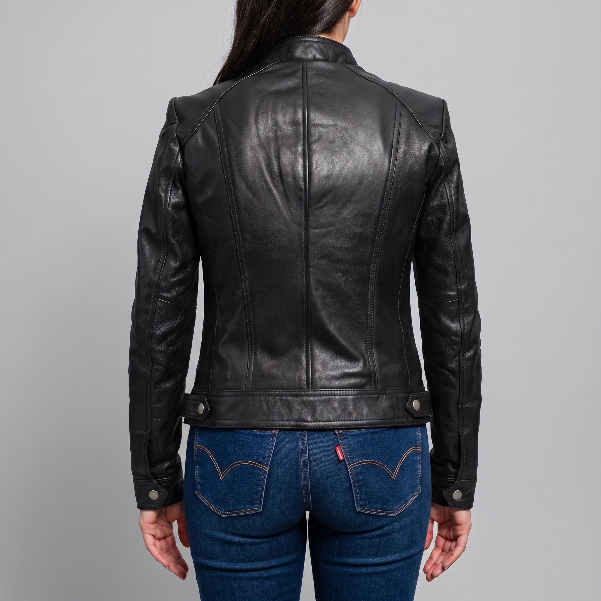 Women's Black Leather Cafe Racer Jacket — Ashbrooke