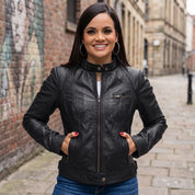 Women's Black Leather Cafe Racer Jacket — Ashbrooke