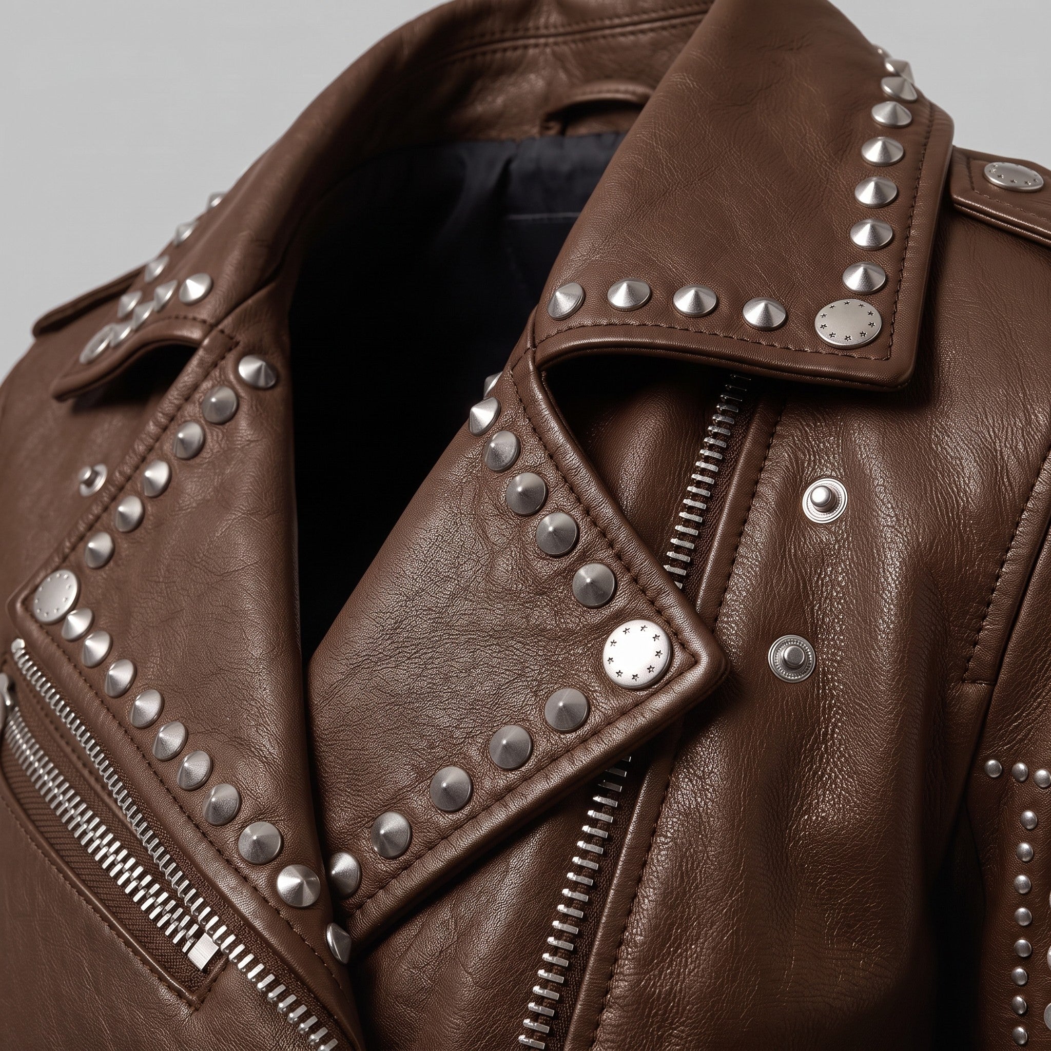 Women's Brown Studded Leather Biker Jacket — Watson