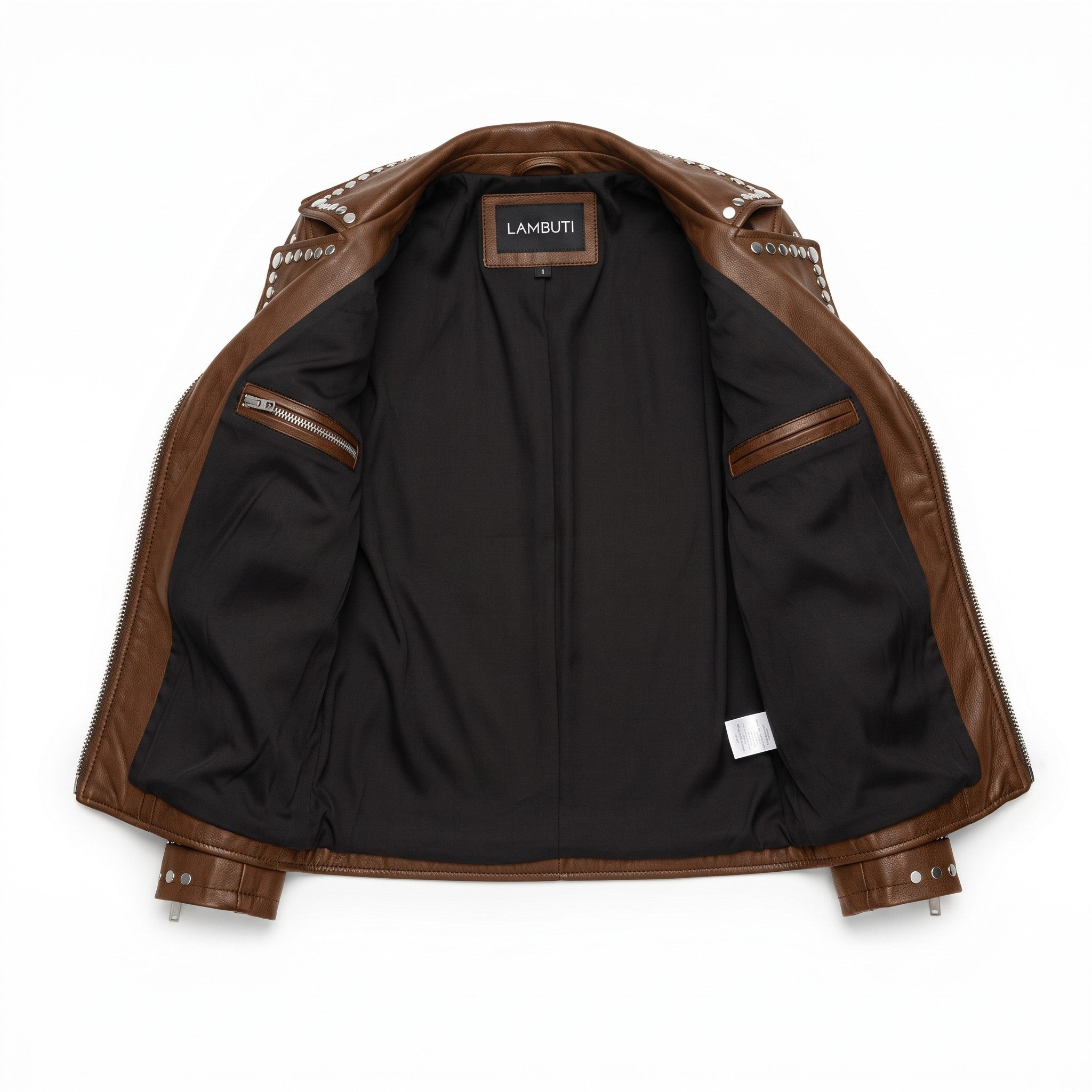 Women's Brown Studded Leather Biker Jacket — Watson