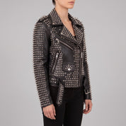 Women's Black Studded Leather Biker Jacket — Holden
