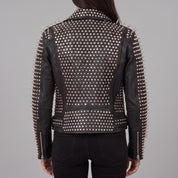 Women's Black Studded Leather Biker Jacket — Holden