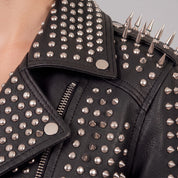 Women's Black Studded Leather Biker Jacket — Holden