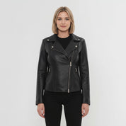 Women's Black Pebbled Leather Biker Jacket — Belstead