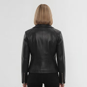 Women's Black Pebbled Leather Biker Jacket — Belstead