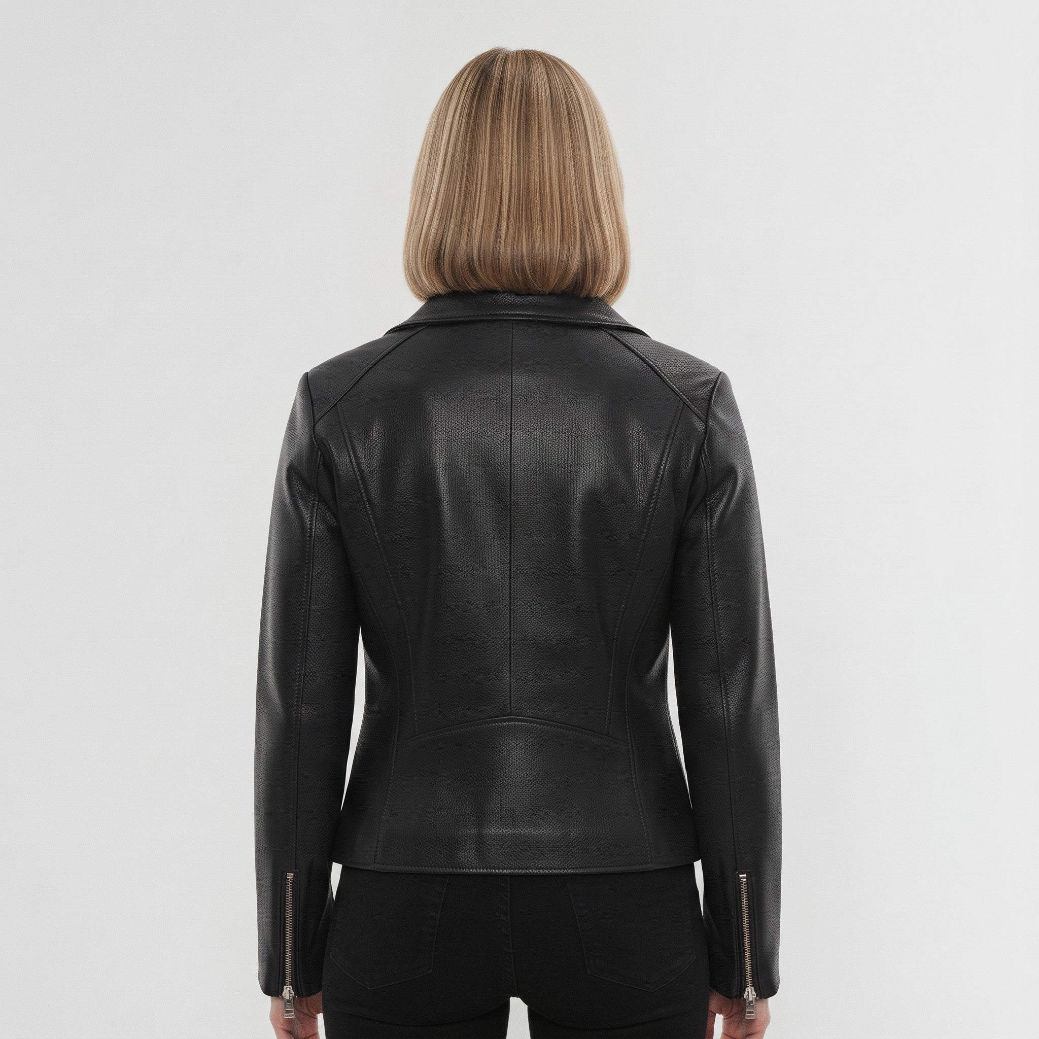 Women's Black Pebbled Leather Biker Jacket — Belstead