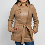 Women's Tan Leather Biker Jacket — Downham