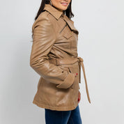 Women's Tan Leather Biker Jacket — Downham