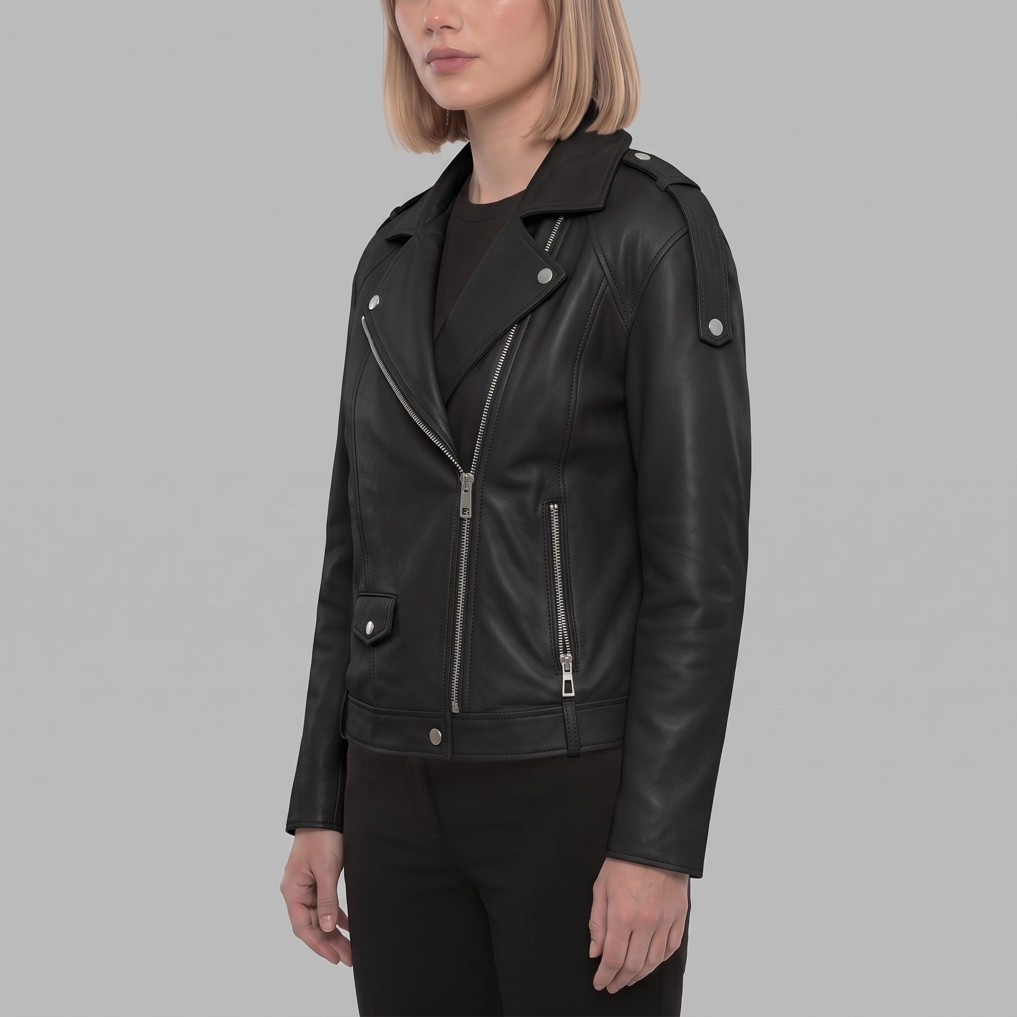 Women's Black Leather Biker Jacket — Parsons