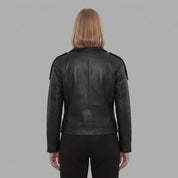Women's Black Leather Biker Jacket — Parsons