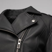 Women's Black Leather Biker Jacket — Parsons
