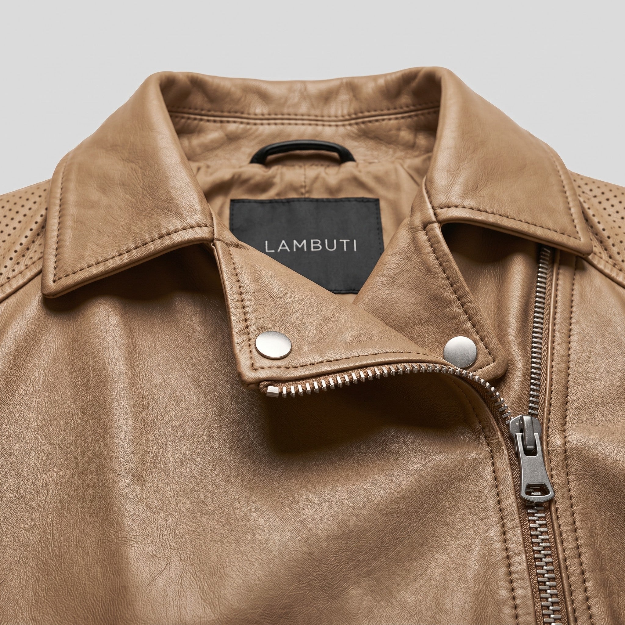 Women's Tan Asymmetrical Zip Leather Biker Jacket — Baunton