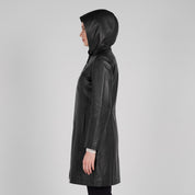 Women's Black Hooded Leather Jacket — Baldwin