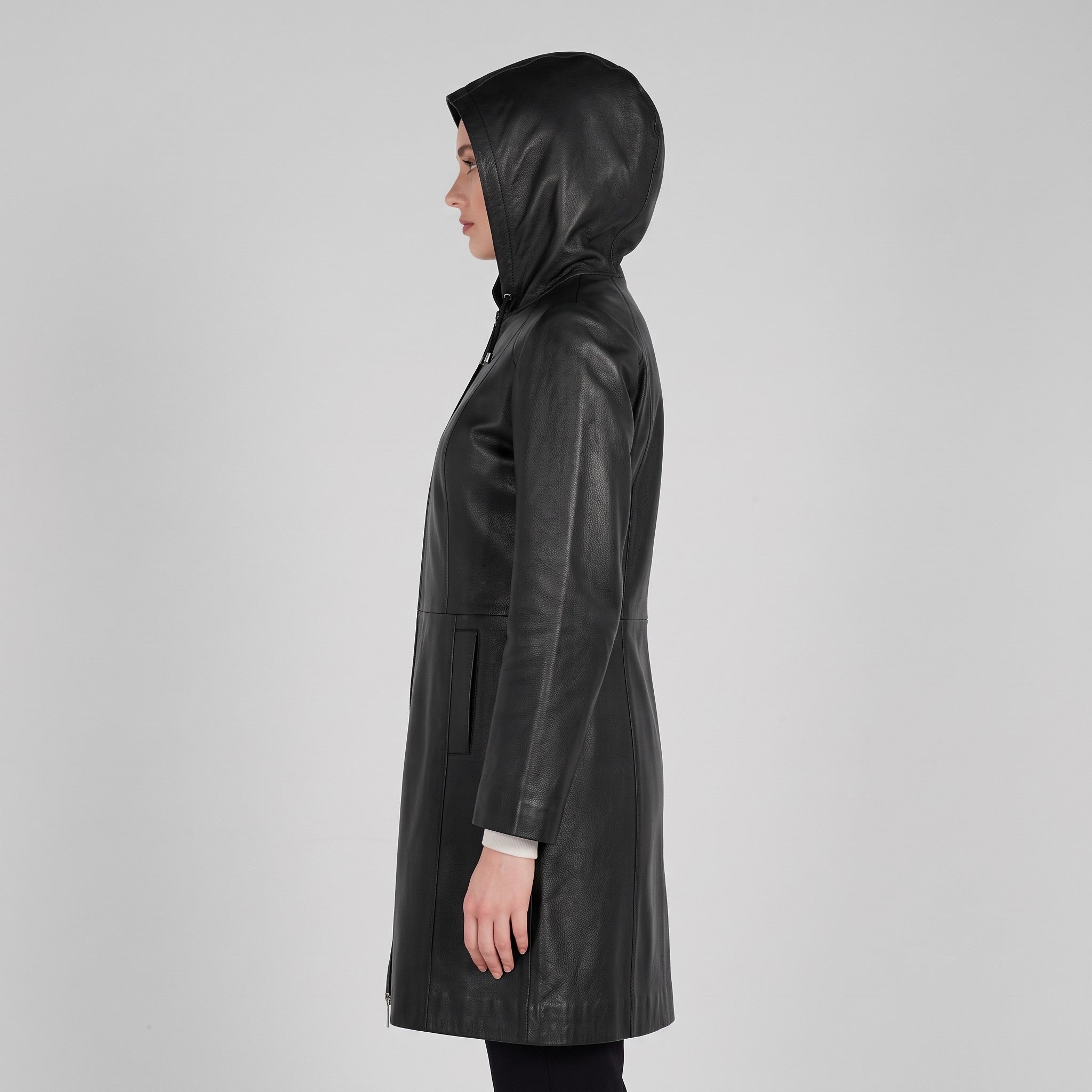 Women's Black Hooded Leather Jacket — Baldwin