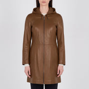 Women's Brown Hooded Leather Jacket — Baldwin