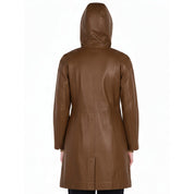 Women's Brown Hooded Leather Jacket — Baldwin