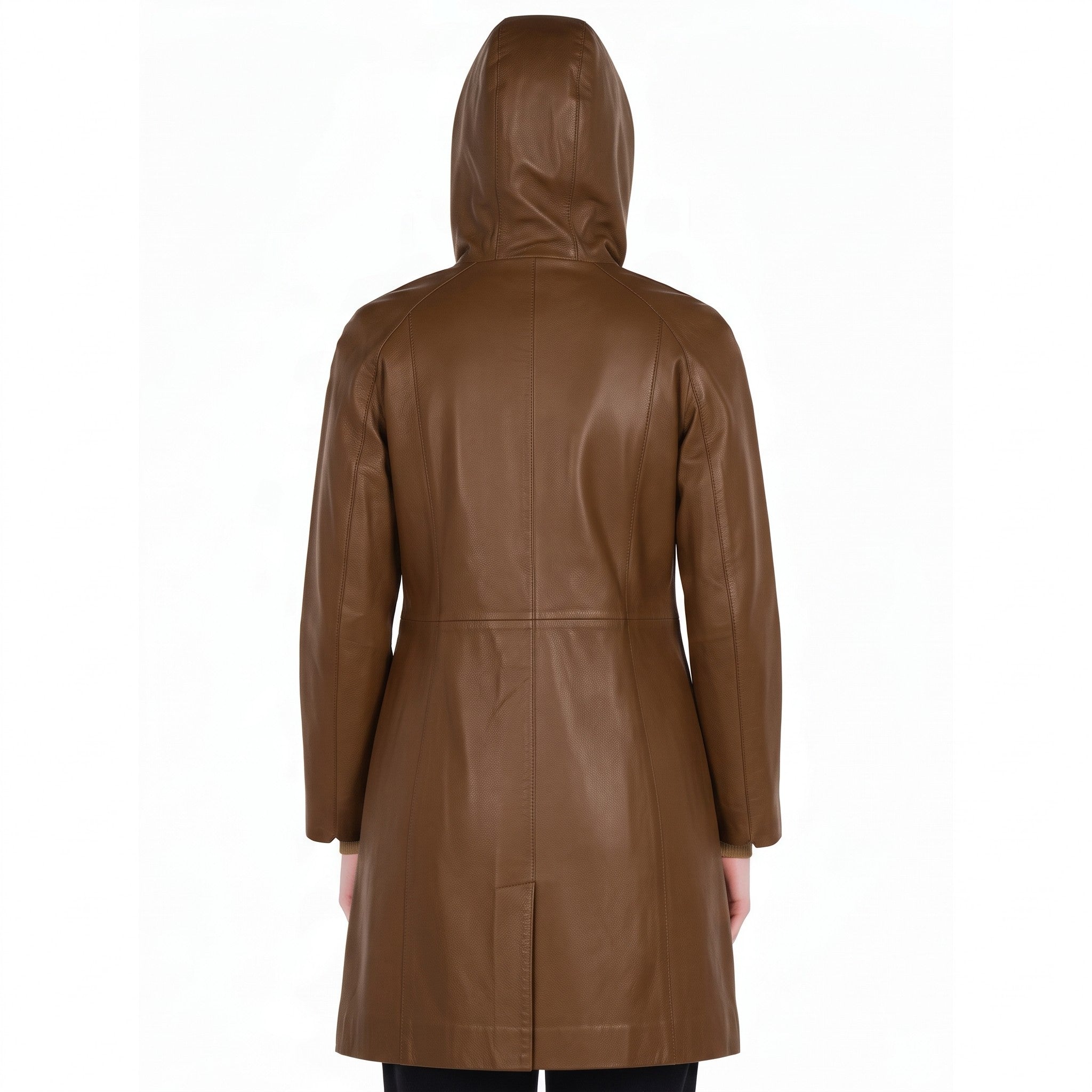 Women's Brown Hooded Leather Jacket — Baldwin