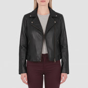 Women's Black Leather Double Rider Jacket — Osgood