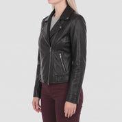 Women's Black Leather Double Rider Jacket — Osgood