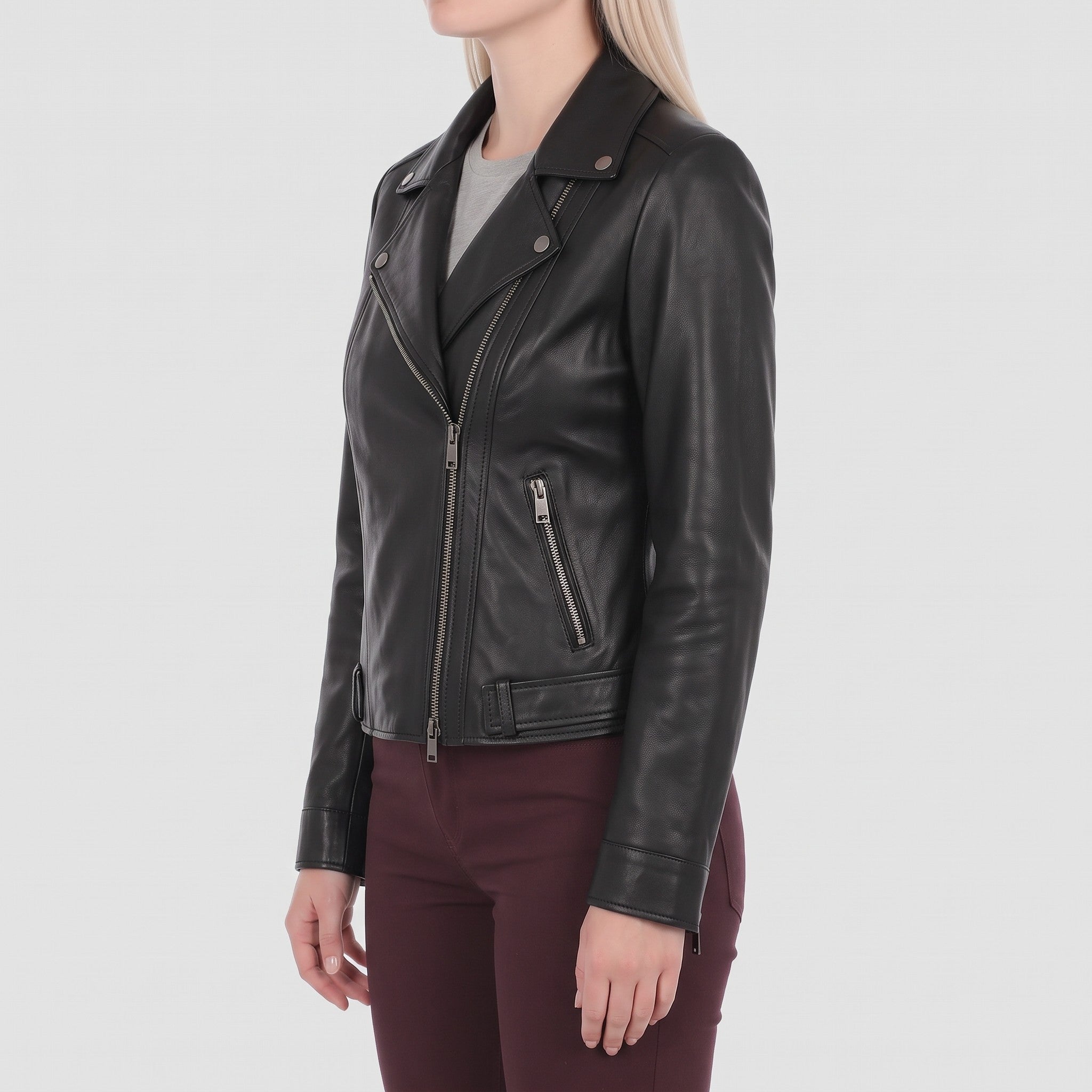 Women's Black Leather Double Rider Jacket — Osgood
