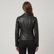 Women's Black Frill Detail Leather Biker Jacket — Alcester