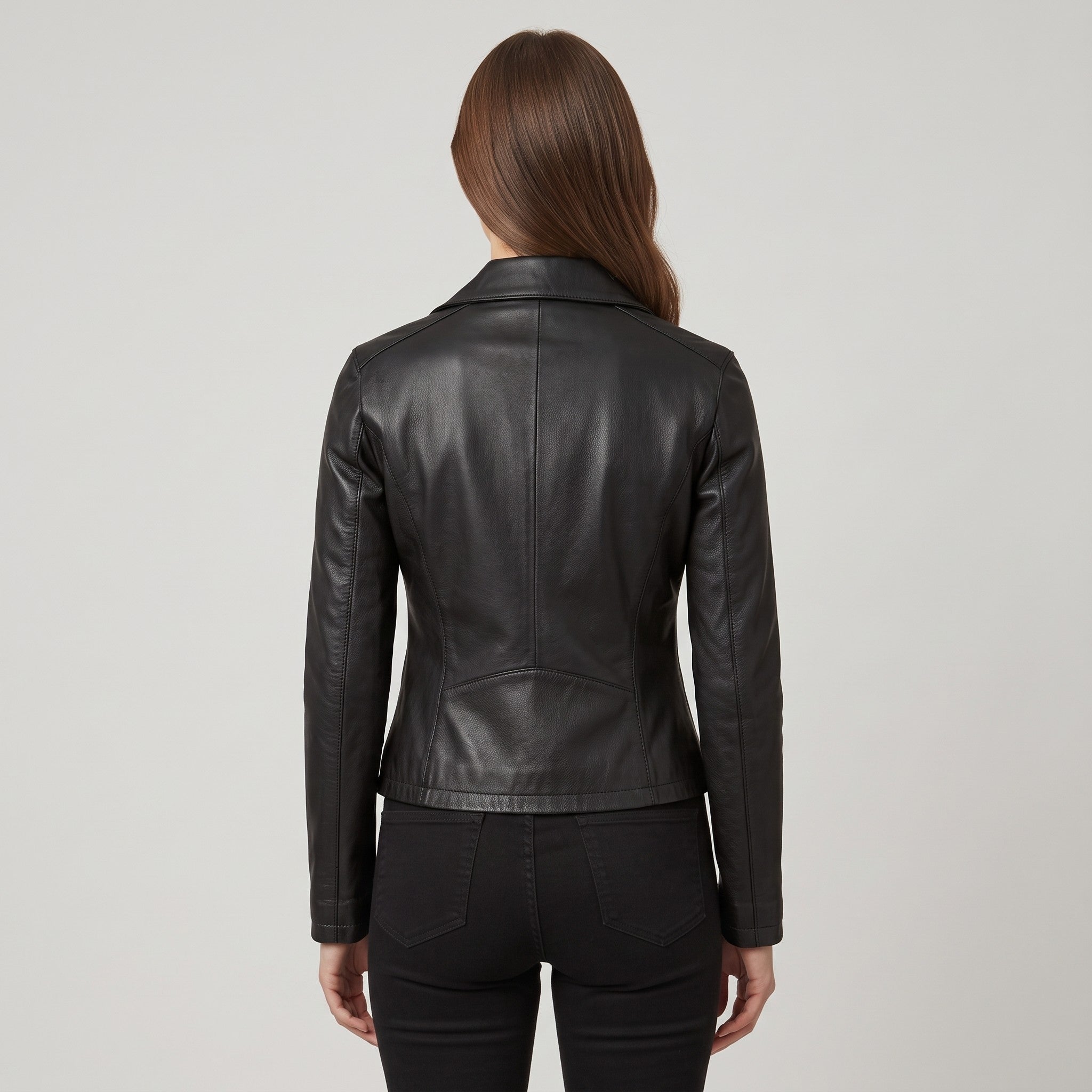 Women's Black Frill Detail Leather Biker Jacket — Alcester