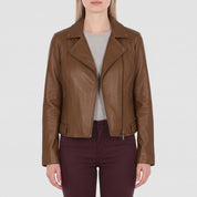 Women's Brown Leather Double Rider Jacket — Osgood