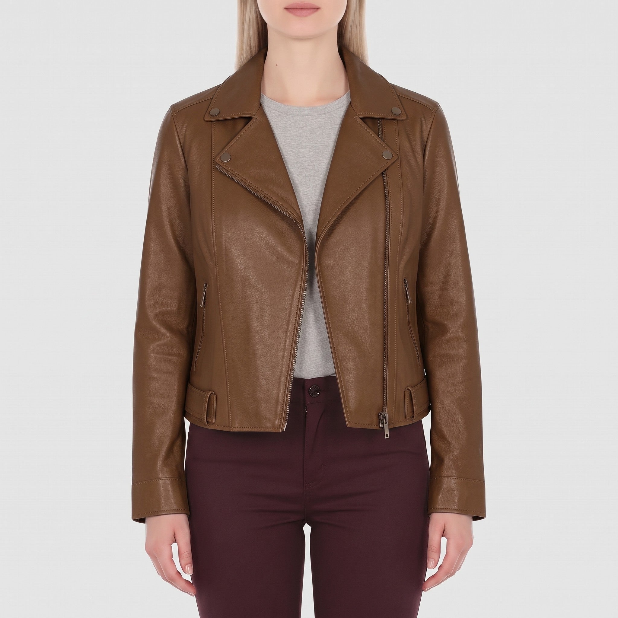 Women's Brown Leather Double Rider Jacket — Osgood