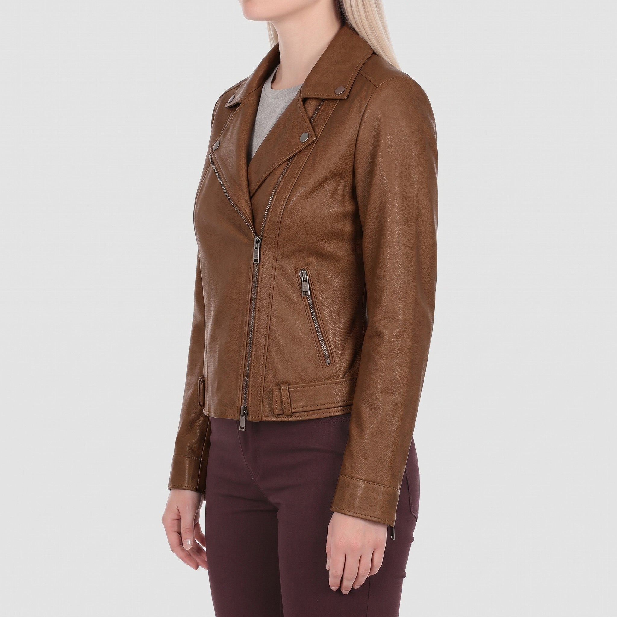Women's Brown Leather Double Rider Jacket — Osgood