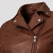 Women's Brown Asymmetric Zip Leather Biker Jacket — Yarmouth