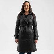 Women's Black Leather Trench Coat — Charsley